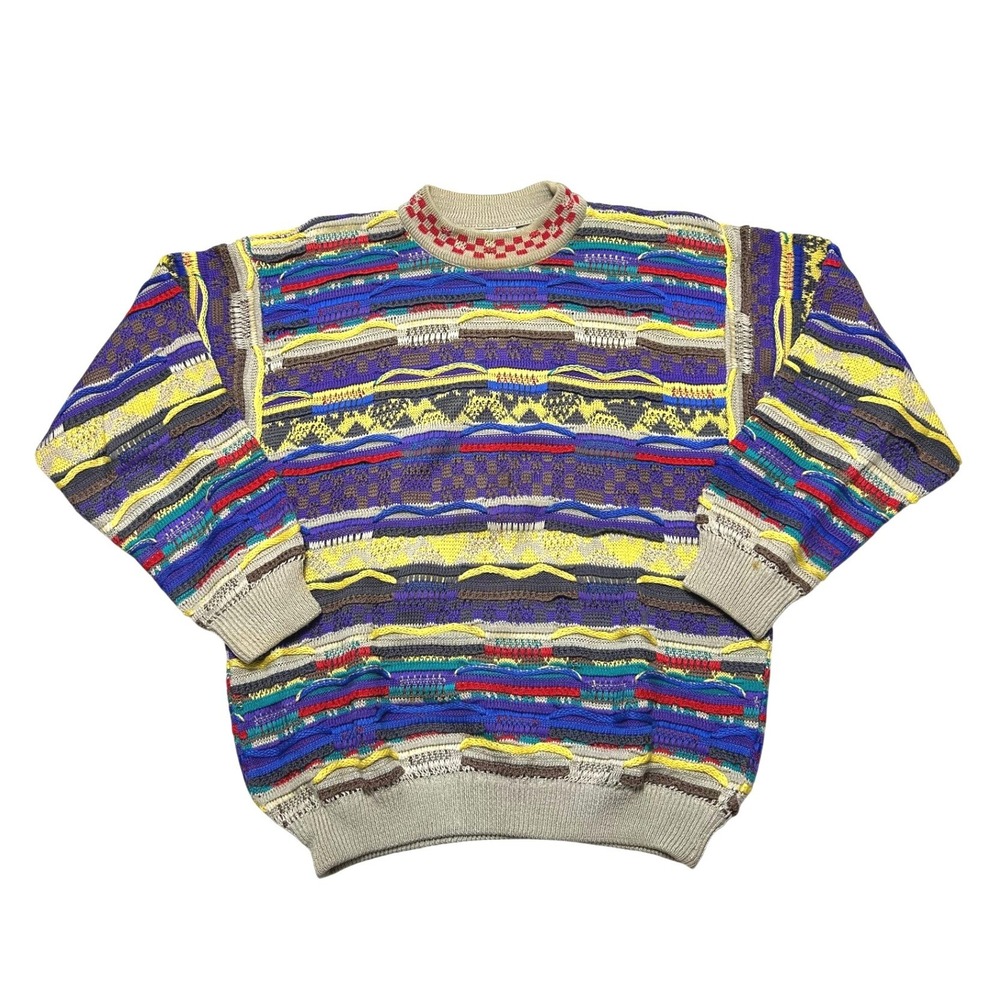 Authentic Vintage Coogi Sweater Mens L Multicolor 3D Knit Mercerised Cotton 90s